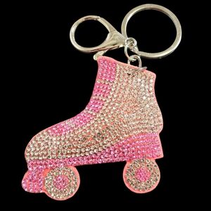 Pink Rhinestone Roller Skate Bag Charm Keychain